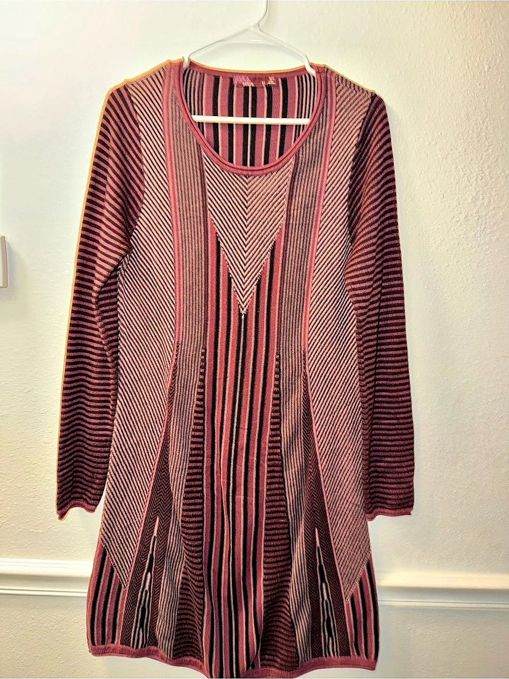 Prana Dress Knit Plum/Black Vertical Stripes Medium